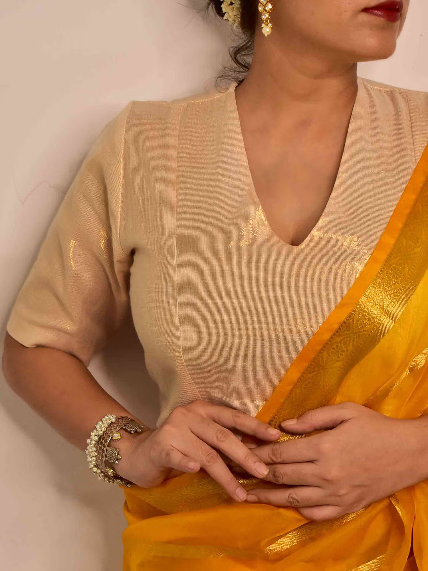 Sundarii Golden Solid Era Blouse