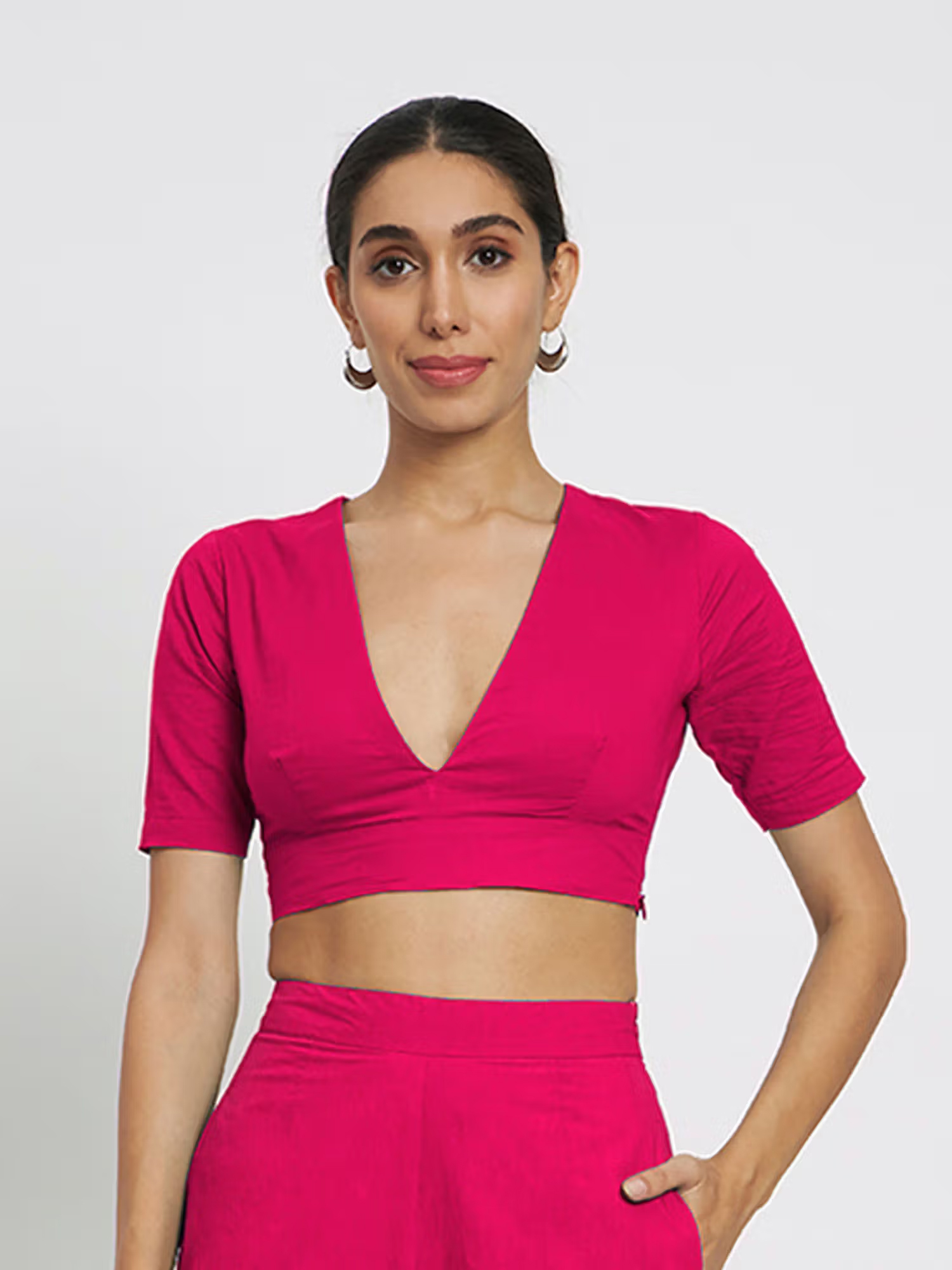 Thevasa Pink Divine Depth Stitched Blouse