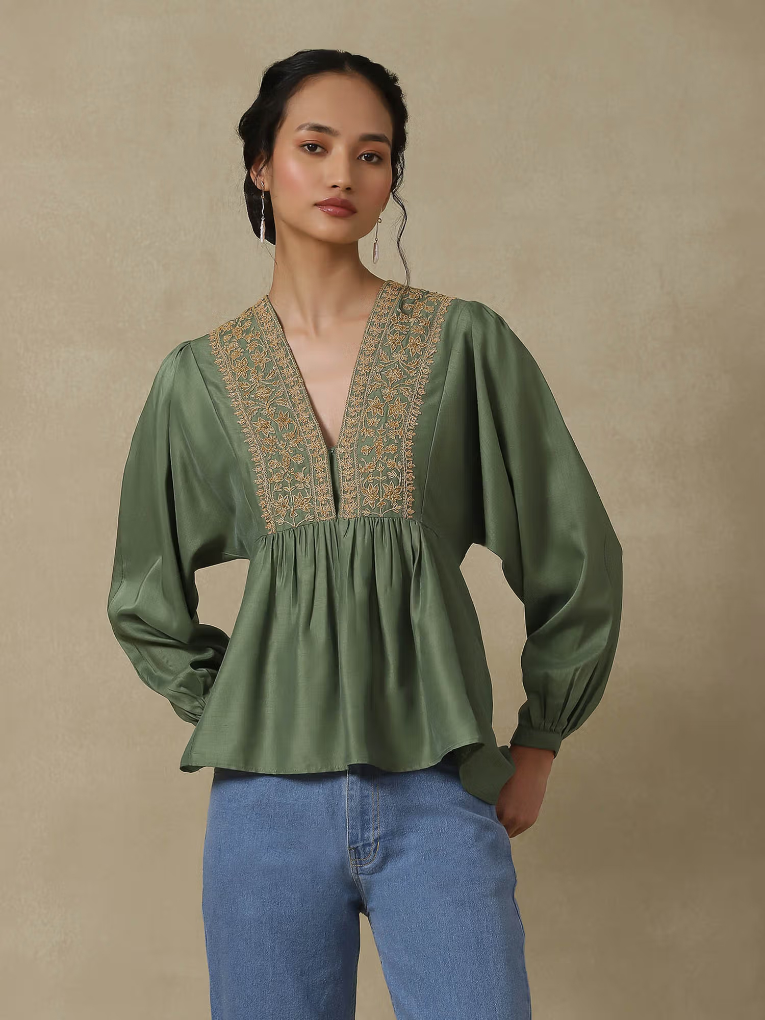 Aarke Ritu Kumar Green Embroidered Kurti