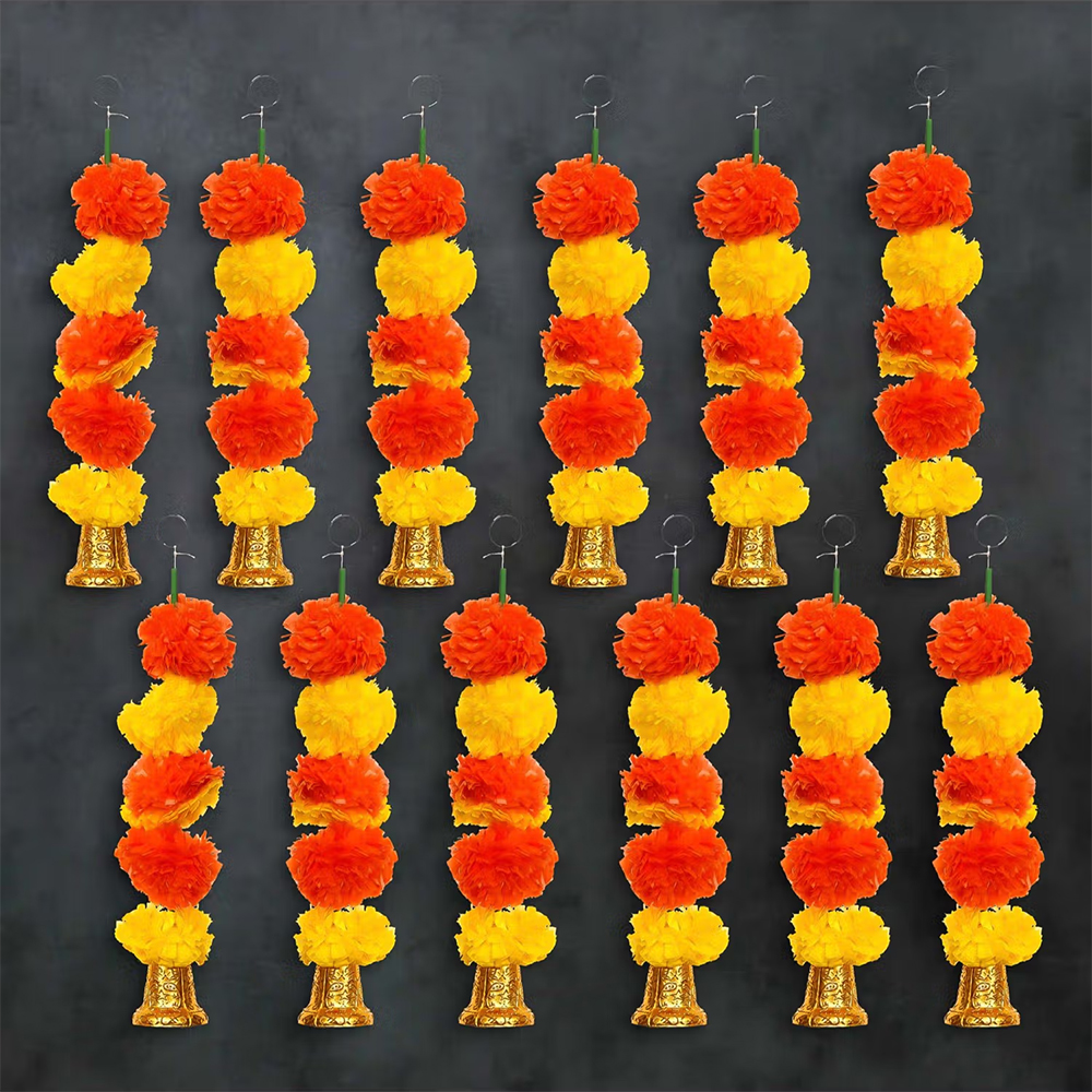 eCraftIndia Artificial Marigold Flower Garland with Golden Bells