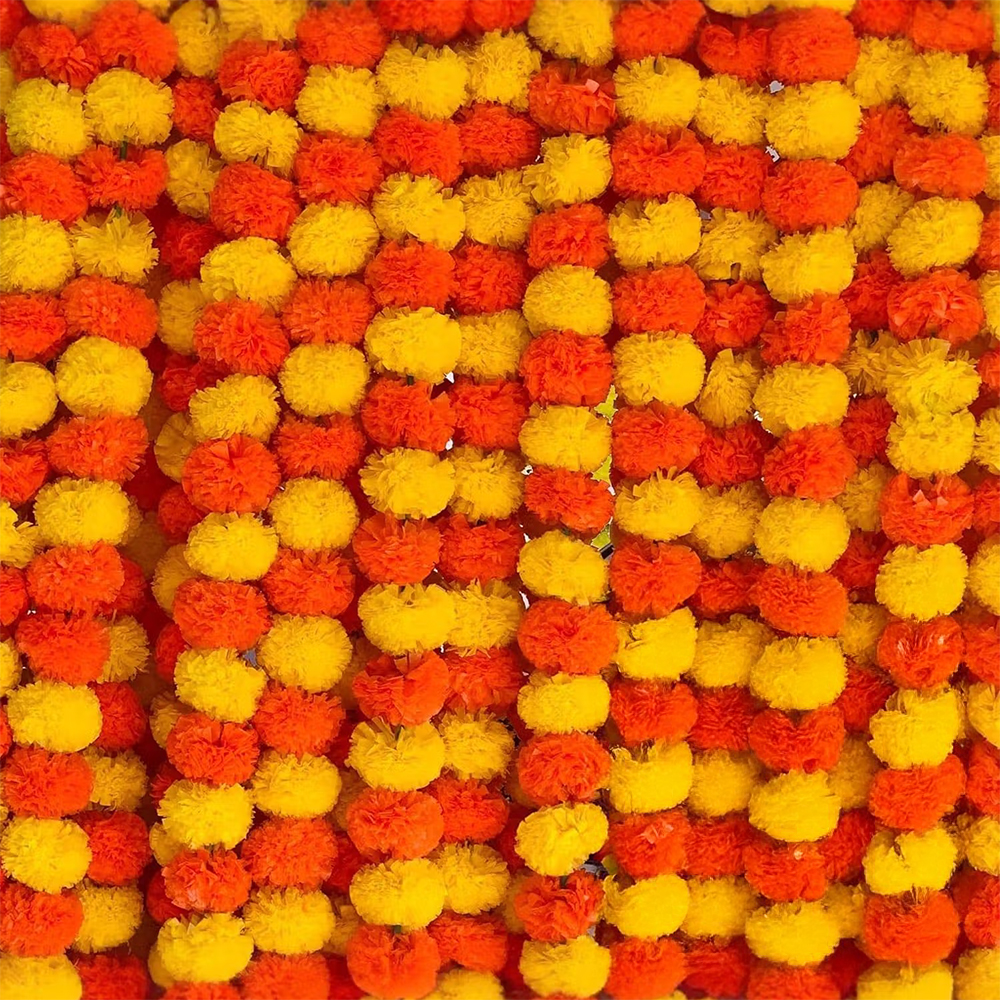 Ekhasa Artificial Yellow & Orange Hanging Marigold Garlands (5Ft)