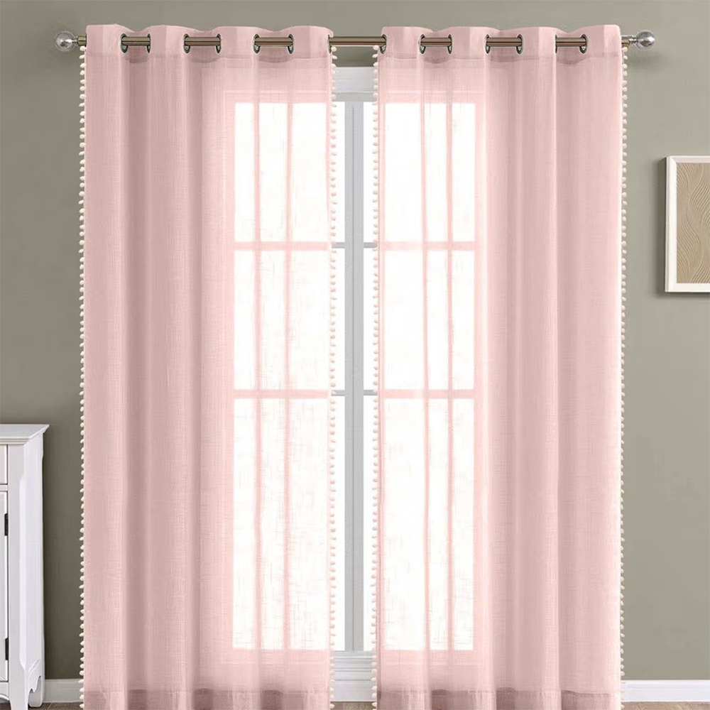 Haus & Kinder Pink Linen Sheer Polyester Curtains