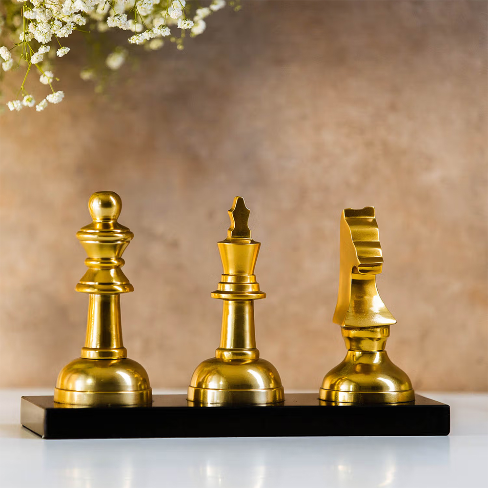 SG Home Golden Marble and Metal Chess Decor Accent Gold
