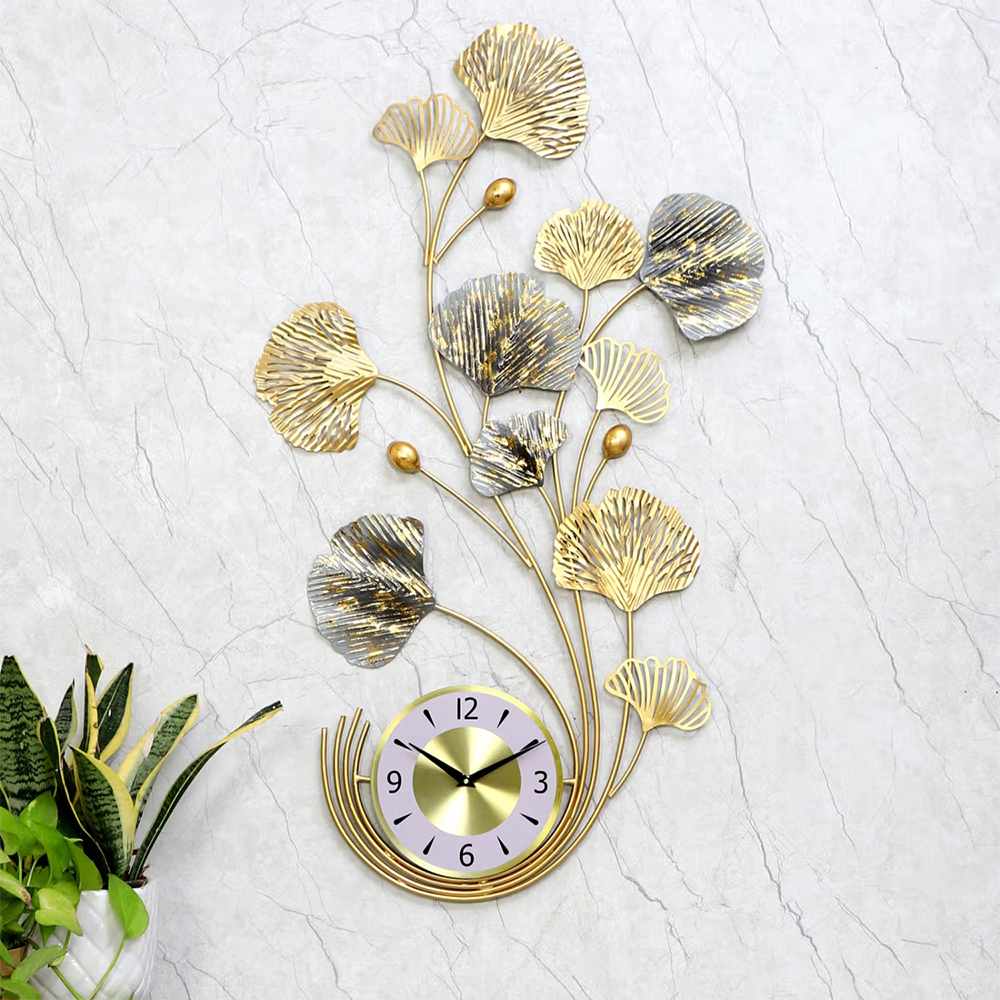 Amaya Decors Leaf Etching Big Wall Clock