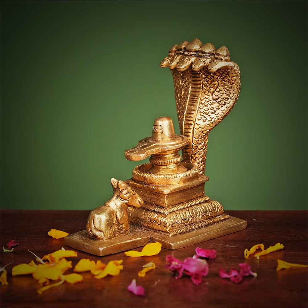 Ekaa Handicrafts Brass Shivling with Sheshnag and Nandi for Home Temple Shivlingam for Pooja