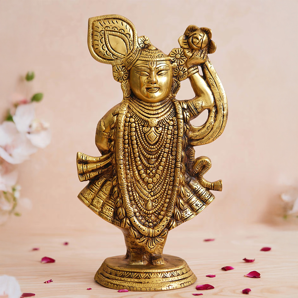 eCraftIndia Golden Brass Shreenath Ji Statue - Avatar of Shri Krishna - God Idol