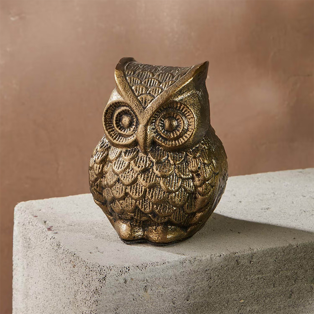 Fabindia Golden Standalone Casted Metal Sitting Baby Owl