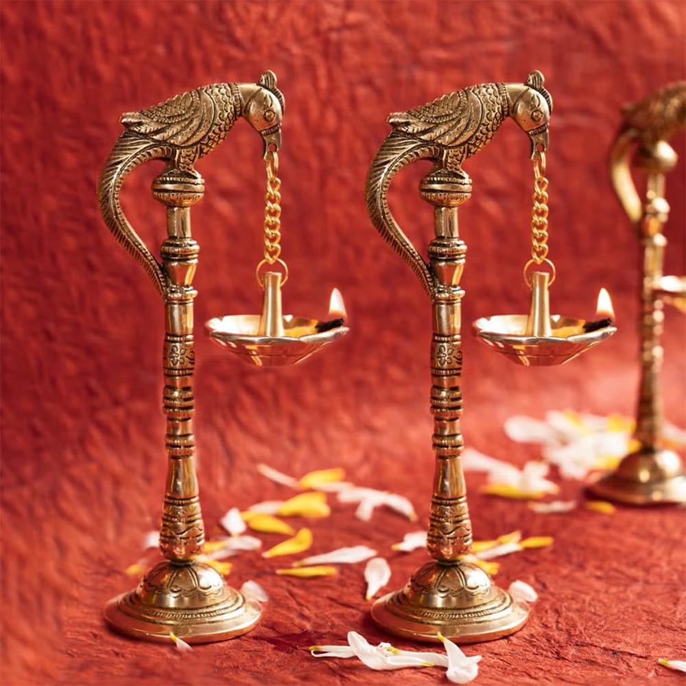 Ekhasa 100% Pure Brass Diya for Puja (Set of 2)