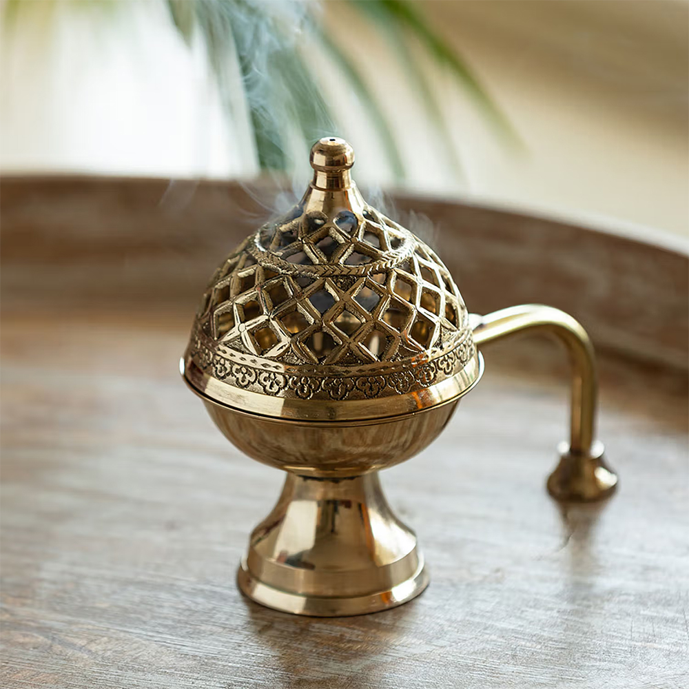 ExclusiveLane Inayat Dhoop Dani Hand Carved Brass Incense Burner