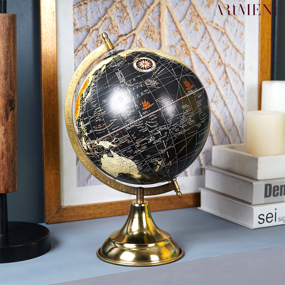 The Artment Elegant Black Metal Globe for Table Decor