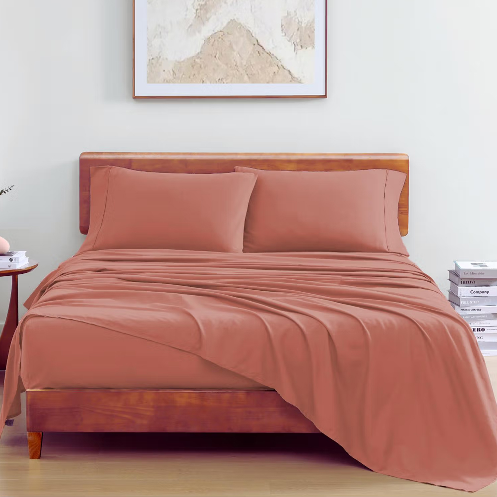 LANE LINEN Mauve 144Tc Cotton Fitted Bedsheet with 2 Pillow Covers