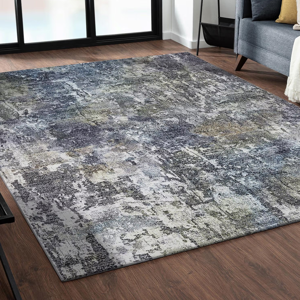 Obsessions Blue and Grey Abstract Polyester Carpet
