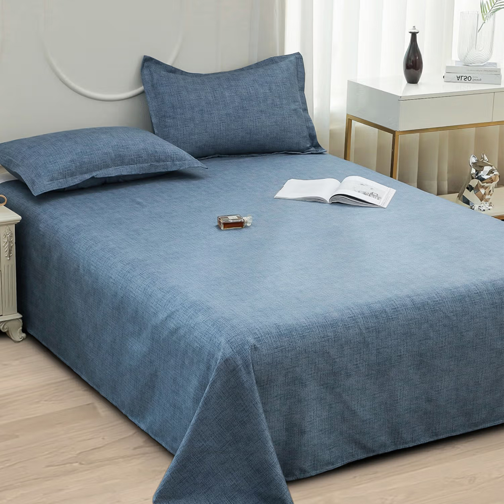 Story@Home 240 TC Microfiber Double Bedsheet with 2 Pillow Covers Blue