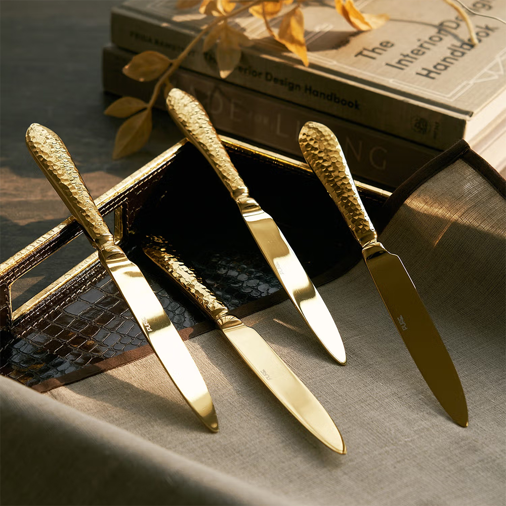 Pure Home + Living Set Of 4 Gold Hammered Dinner Knives