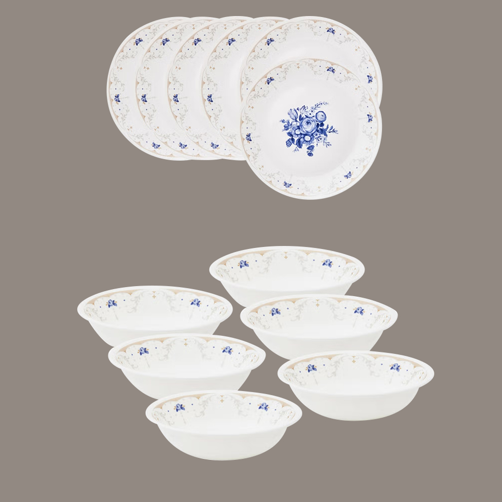 Corelle Asia Collection Gold Series 12 Pc Basic / Mini / Starter Breakfast Set Versa Bowl - Blooming Blue