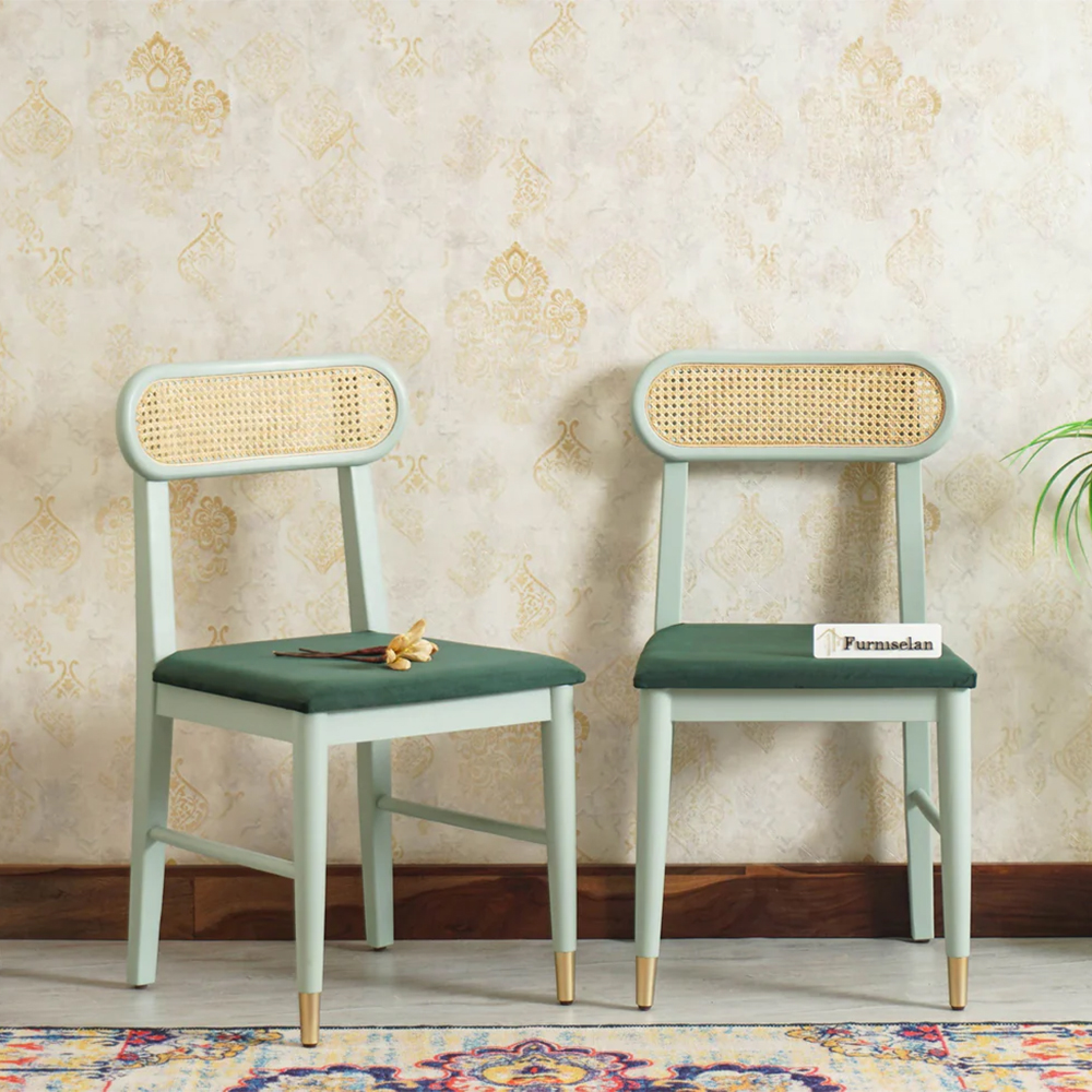 Boston Solid Wood Rattan Cane Chair Set of Two - Silt Green