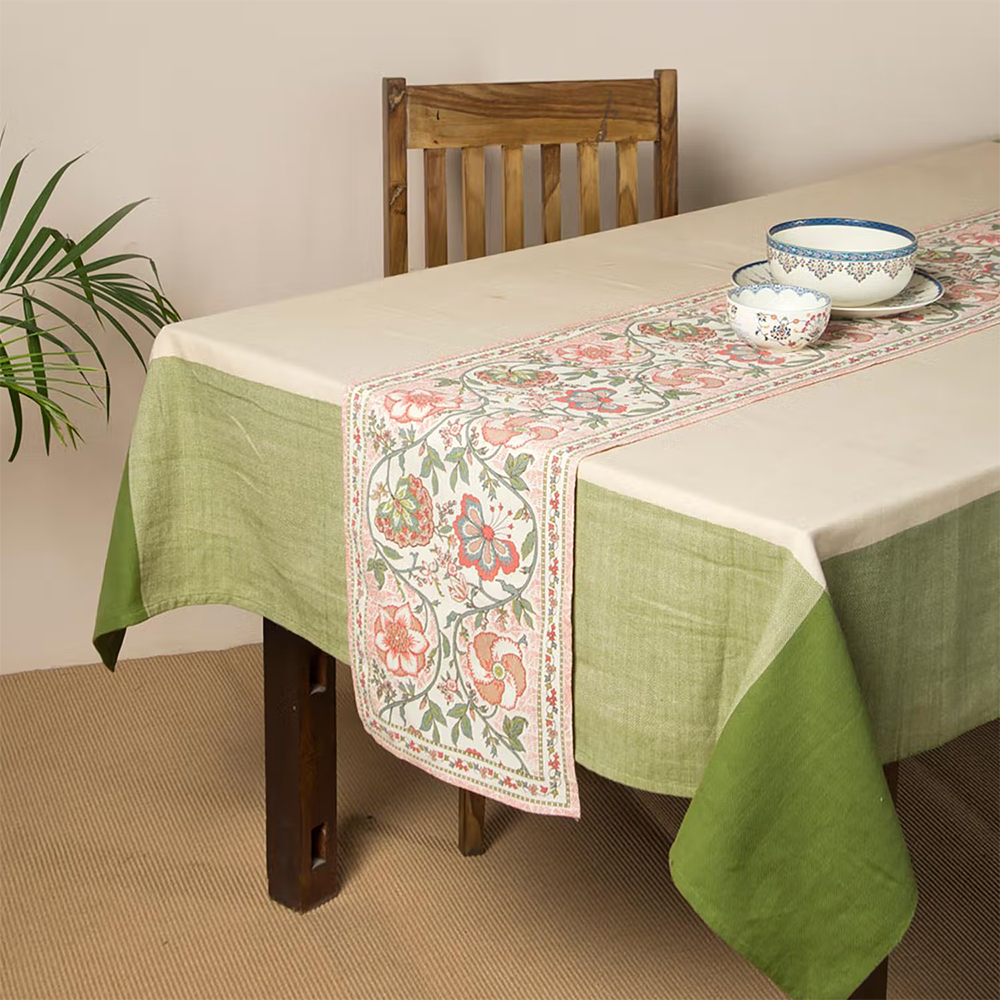 Fabindia Pink Wabi Sabi Printed Cotton Table Runner