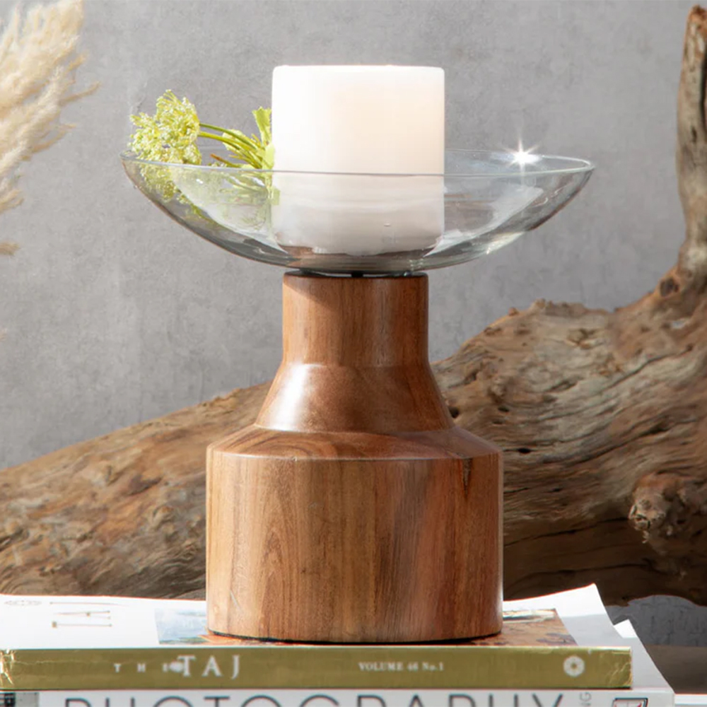 IAAH Brown Wood & Glass Hurricane