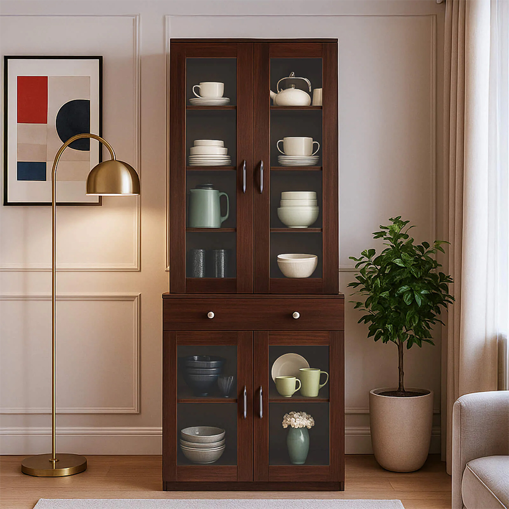 Tanabata Crockery Unit in Planket Walnut Finish