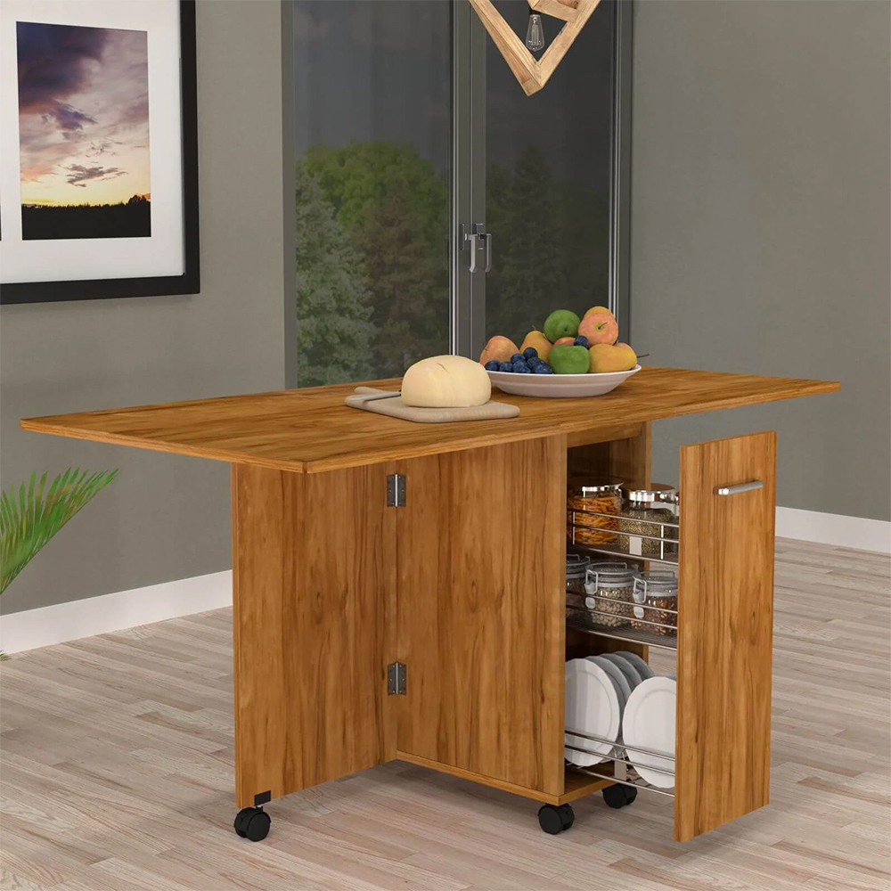 Adam 6 Seater Folding Table in Plateau Apple Finish with Crockery unit & Storage