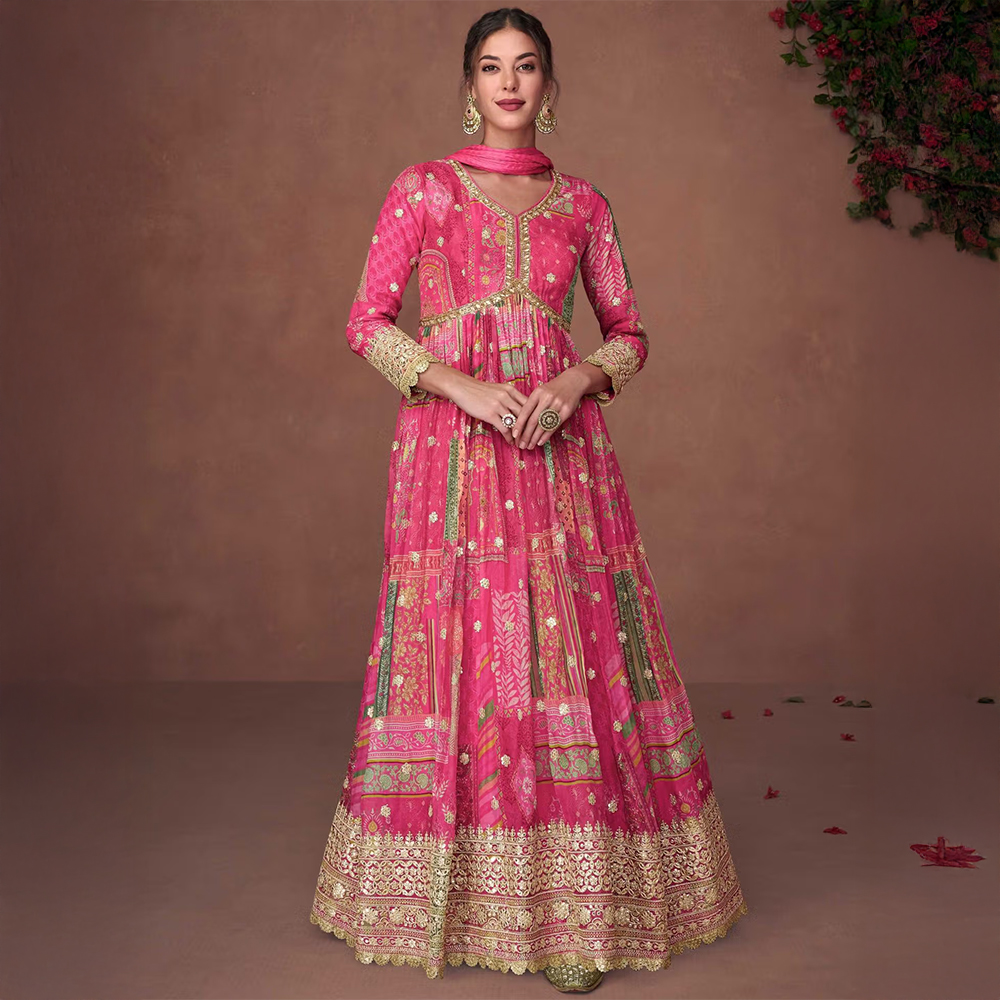 Gahan Pink Embroidered Anarkali Kurta with Dupatta (Set of 2)