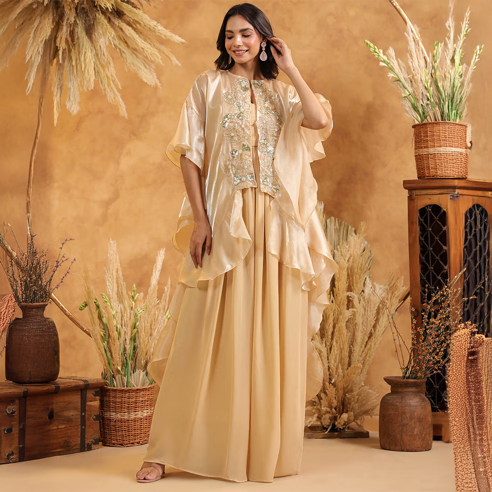 B'Infinite Golden Glow Luxe Embellished Gown with Jacket