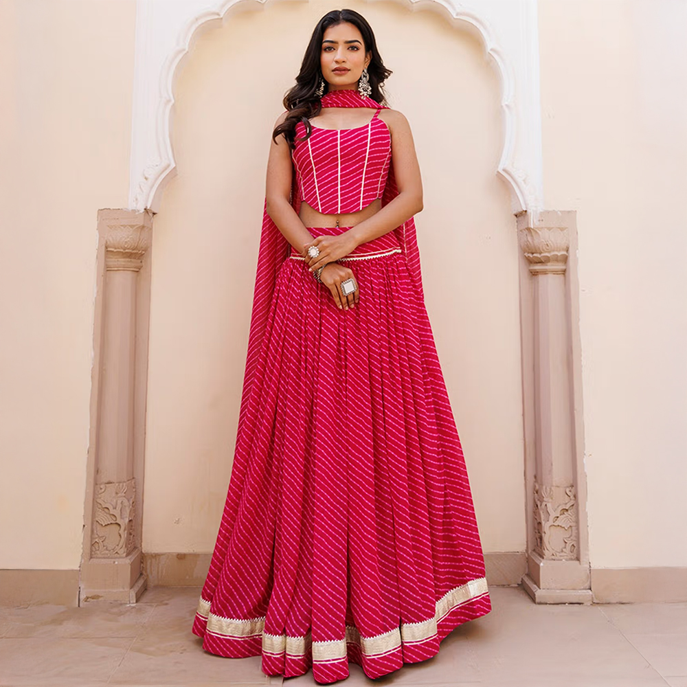 Ragavi Quartz Pink Leheriya Lehenga and Blouse with Dupatta (Set of 3)