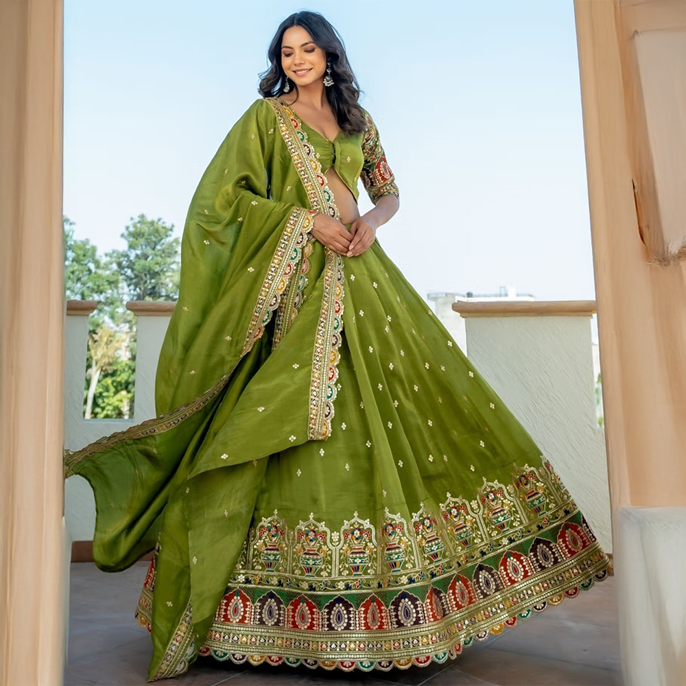 HOUSE OF JAMOTI Madhubala Lehenga with Blouse and Dupatta (Set of 3)