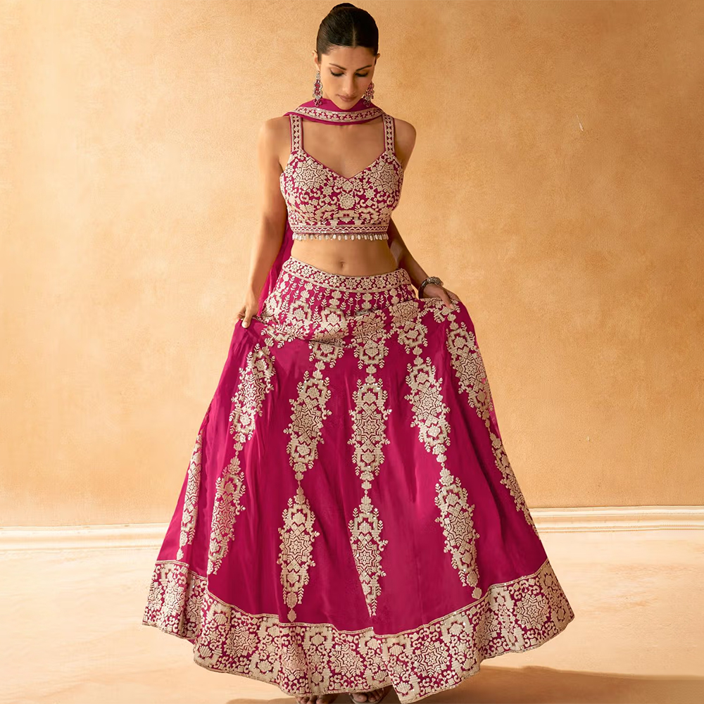 Gahan Pink Embroidered Blouse with Lehenga & Dupatta (Set of 3)