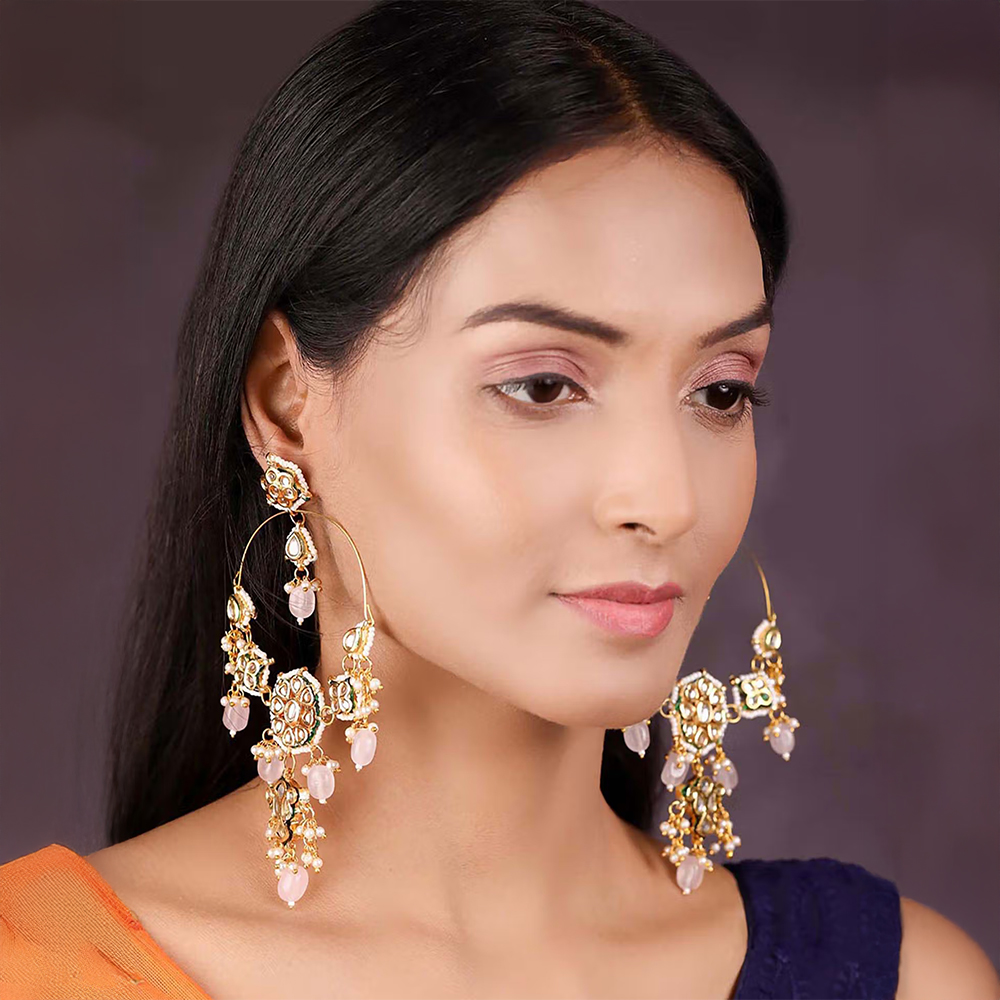 Priyaasi Pearls Beads Kundan Gold Plated Drop Earring