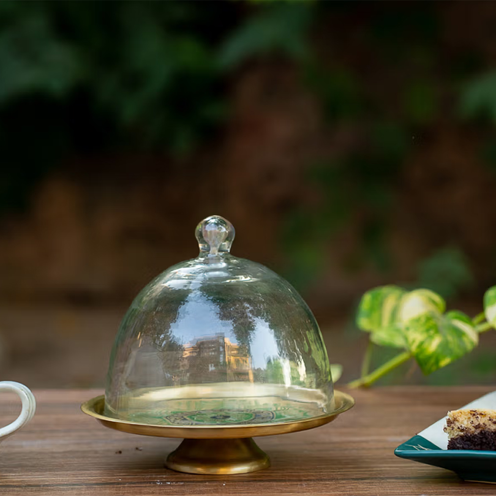 NAKSHIKATHAA Utsav Green Brass Cake Stand