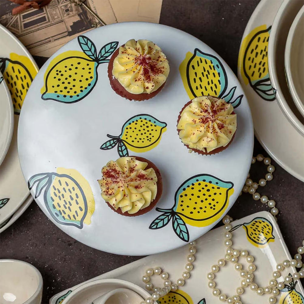 Amalfiee Ceramics Zesty Lime Printed Ceramic Cake Stand