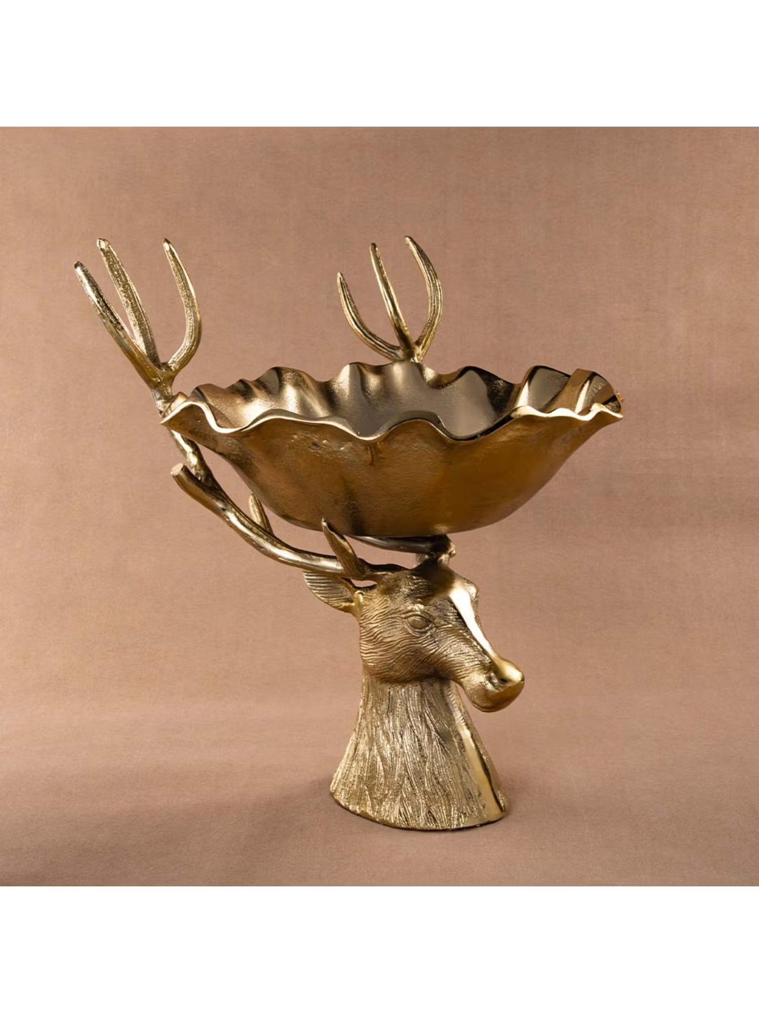 Gibox Golden Buck Head Bowl Metal Serving Platter Home Gathering Kitchen Party Decor