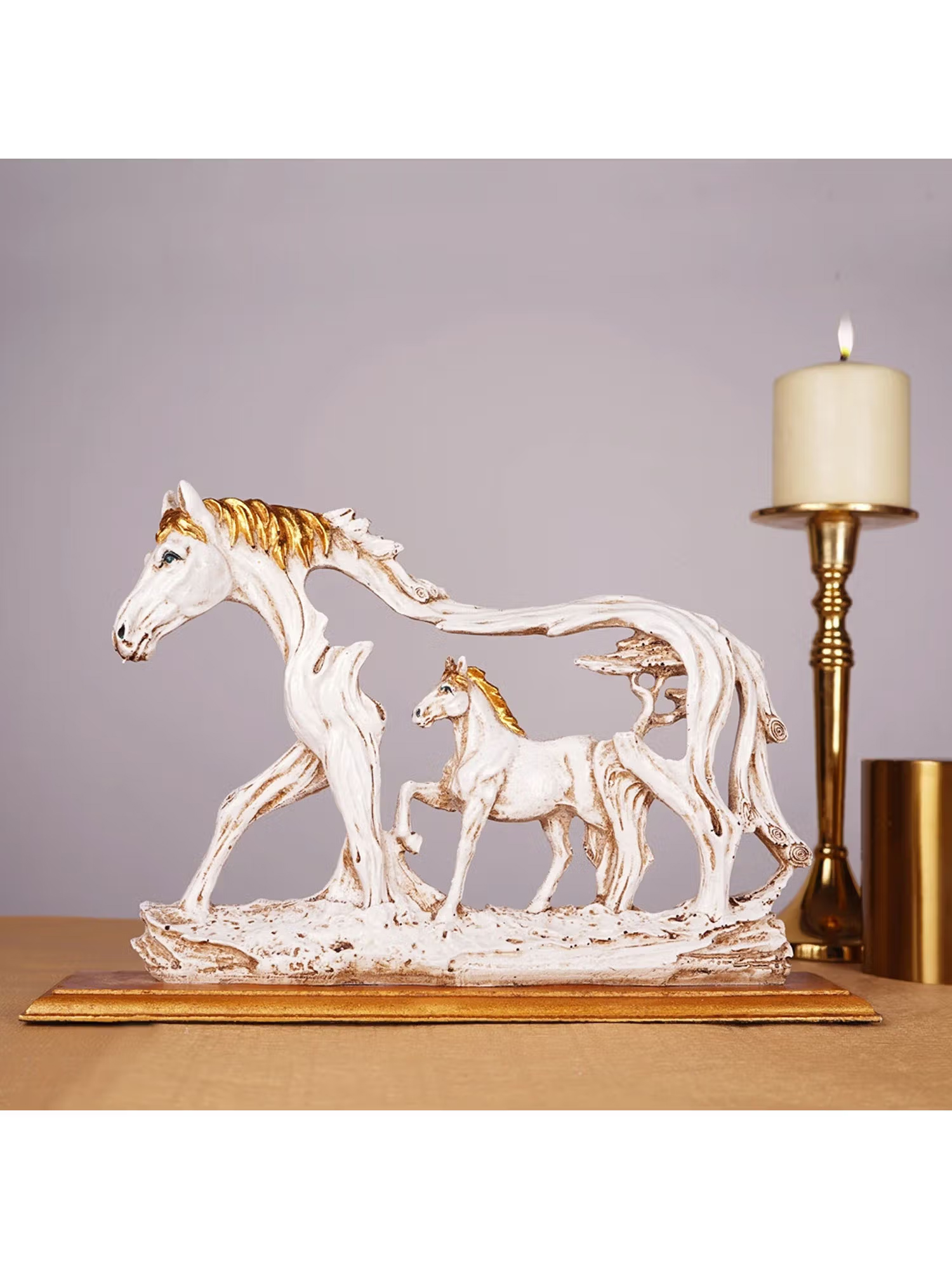 The Artment Feng Shui Galloping Horse - Rustic Table Accent White,Gold