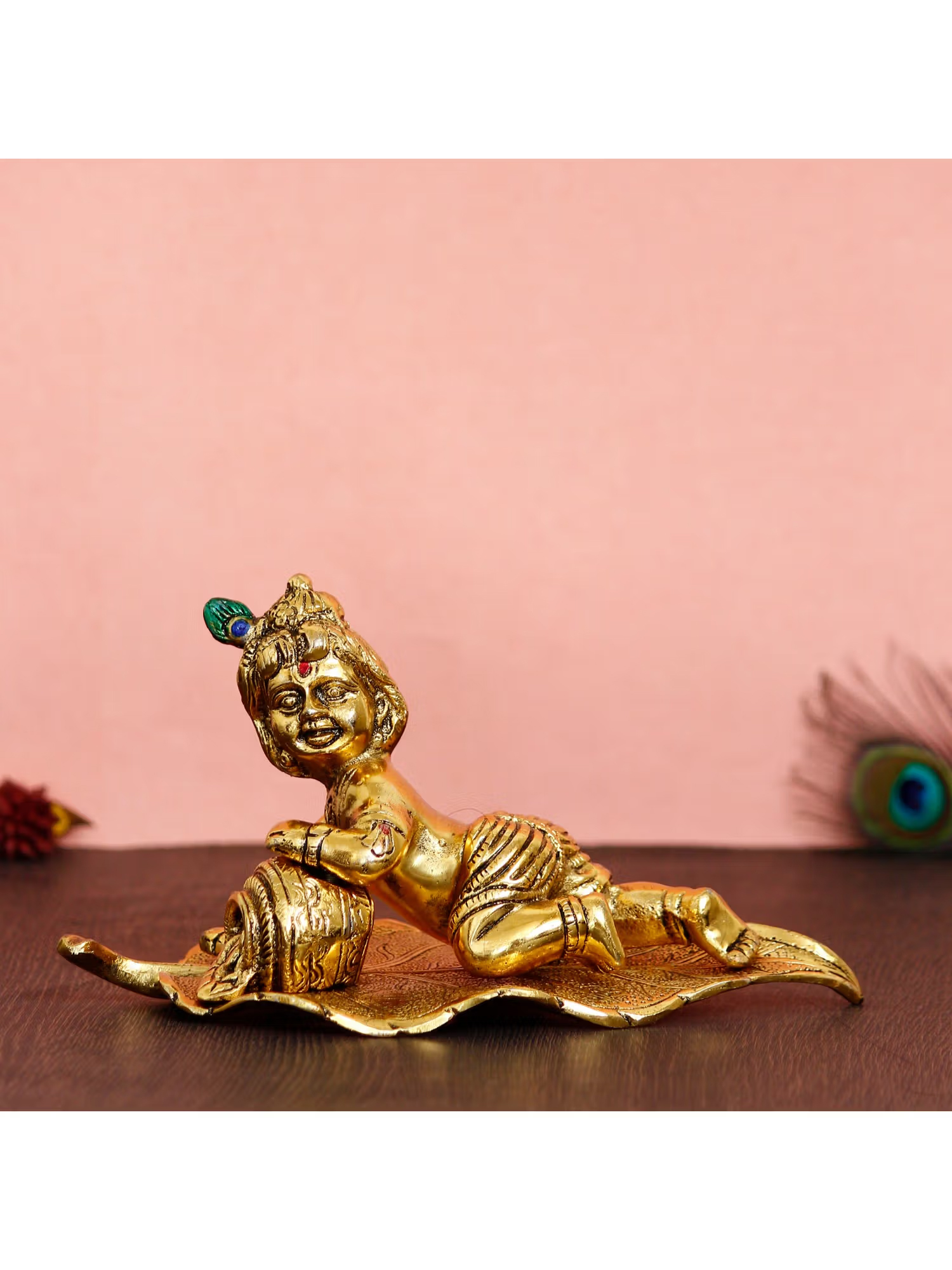 eCraftIndia Golden Lord Krishna Idol Metal Showpiece