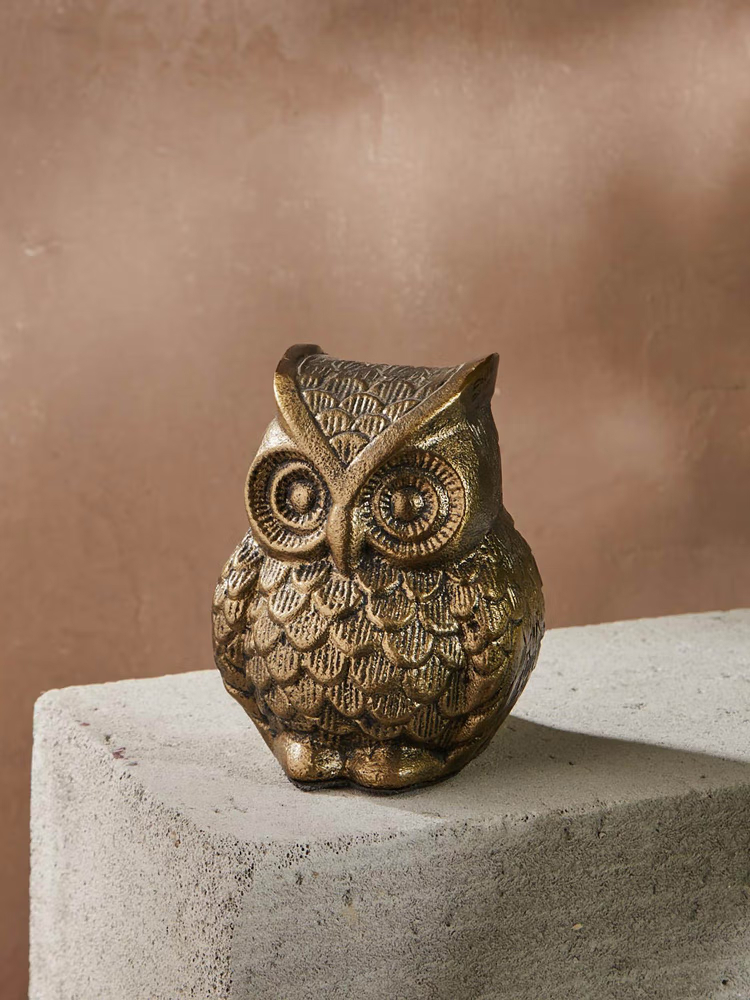 Fabindia Golden Standalone Casted Metal Sitting Baby Owl