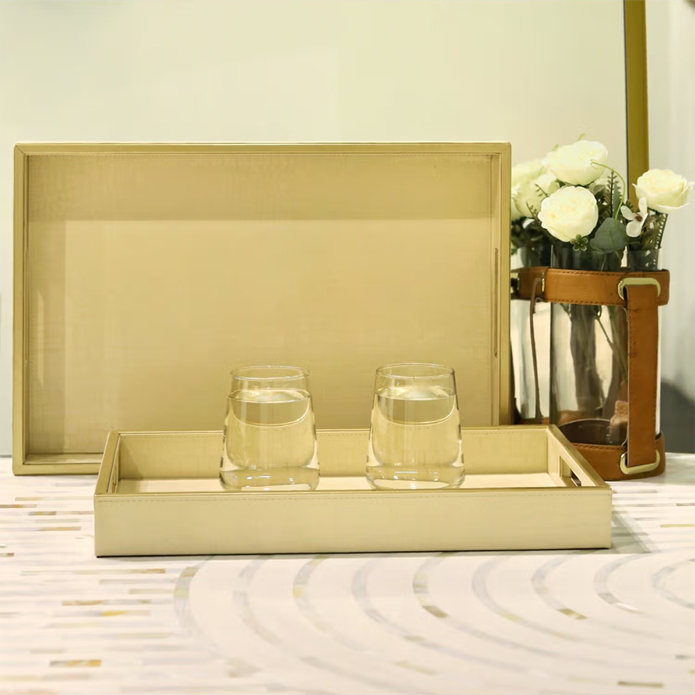 CasaGold Croco Cream Premium Leather Serving Tray- Set of 2