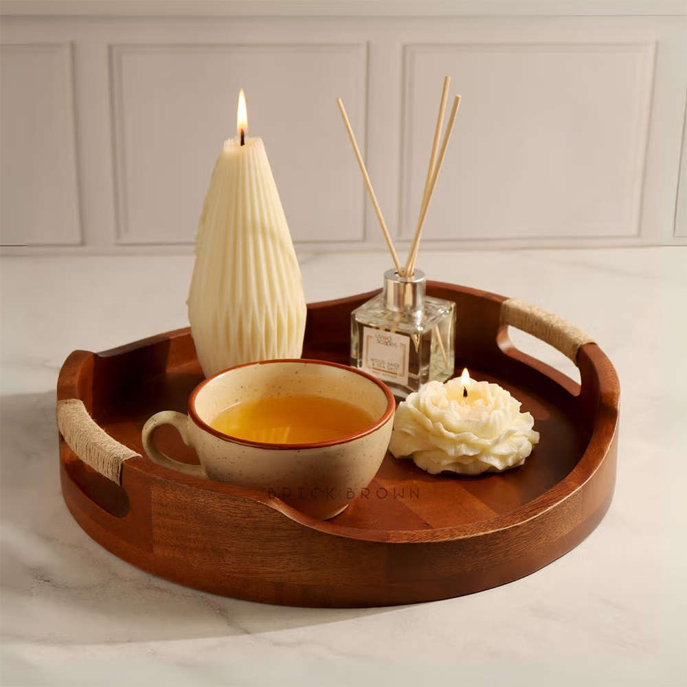 Brick Brown Tribal Curvy Serving Tray in Walnut