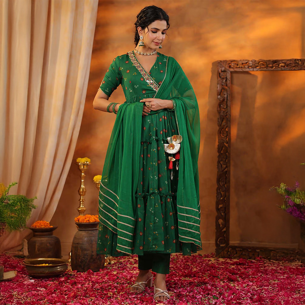 Gillori Padma Angrakha Kurta with Pant and Dupatta (Set of 3)