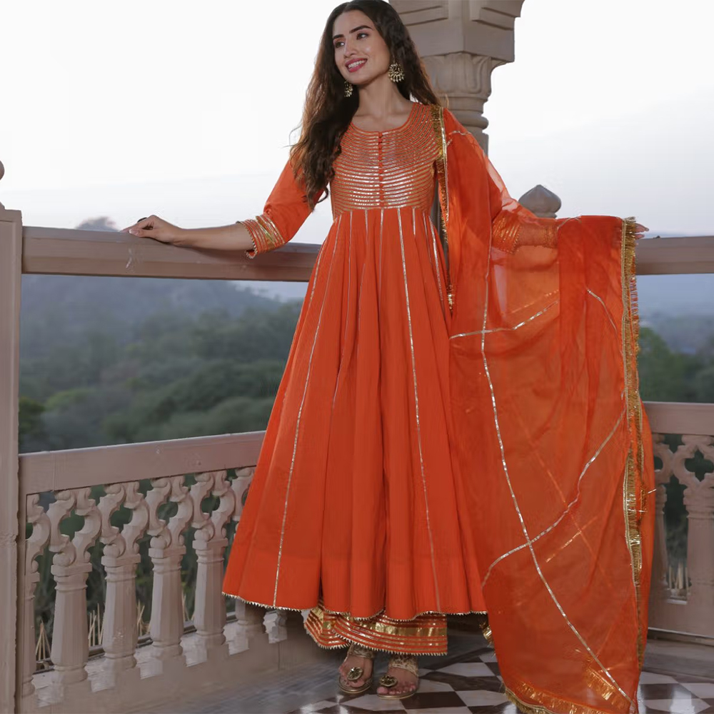 Ghoomar Jaipur Squash Orange Gota Suit