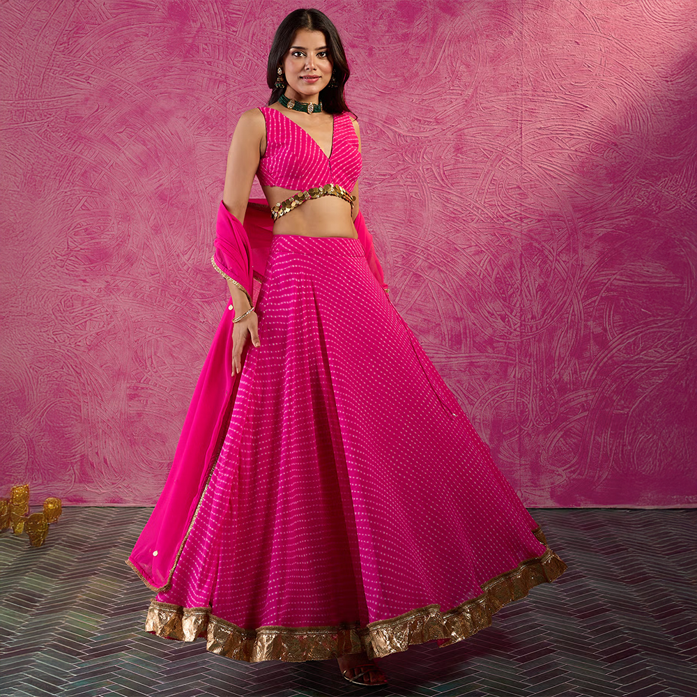 Gajra Gang Frida Farida Pink Georgette Leheriya Coin Lehenga Set