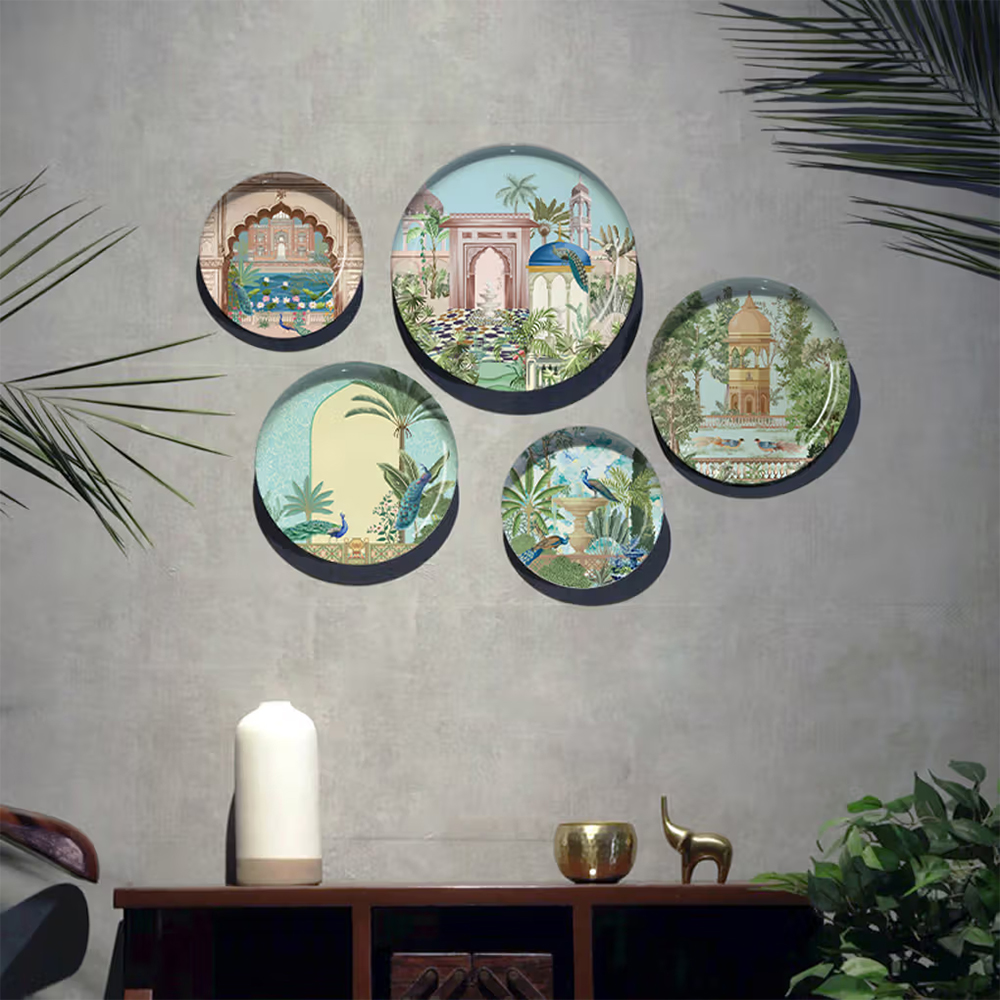 Ethereal India Wall Plates Metal Wall Art Decor (Pack of 5)