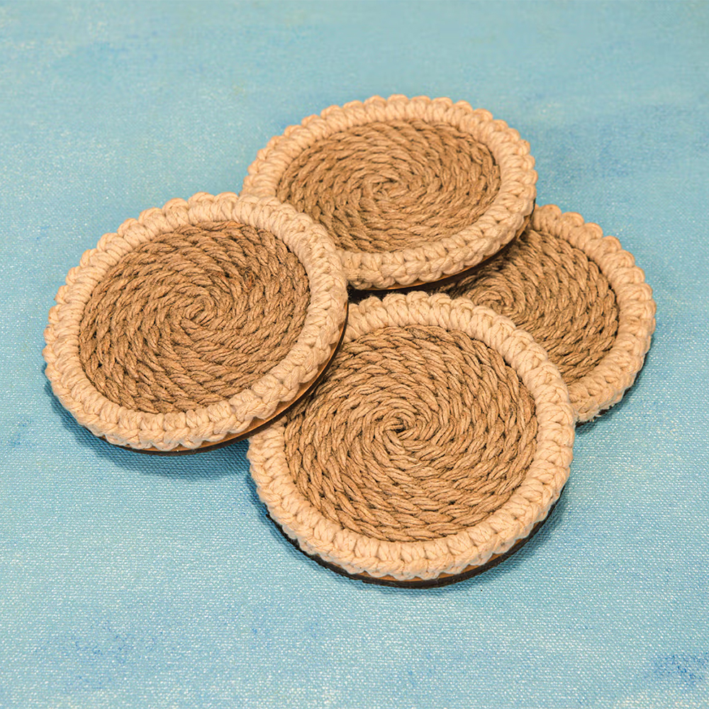 IREKA HOMES Jute Coasters (Pack of 4)