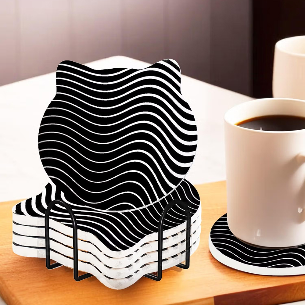 The Better Home Black Ceramic Cat Shaped Coaster (Pack of 6)
