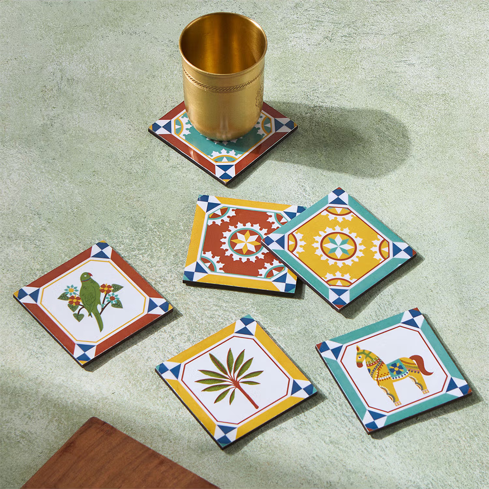Chumbak Karaikudi Tiles Ethnic Coasters (Set of 6)