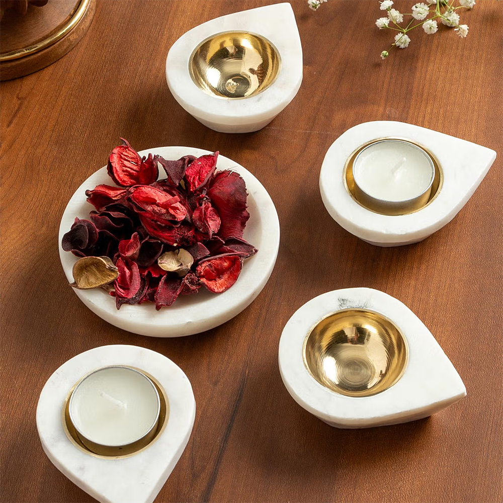 Home Couture Collective Elysian Glow Marble Diyas