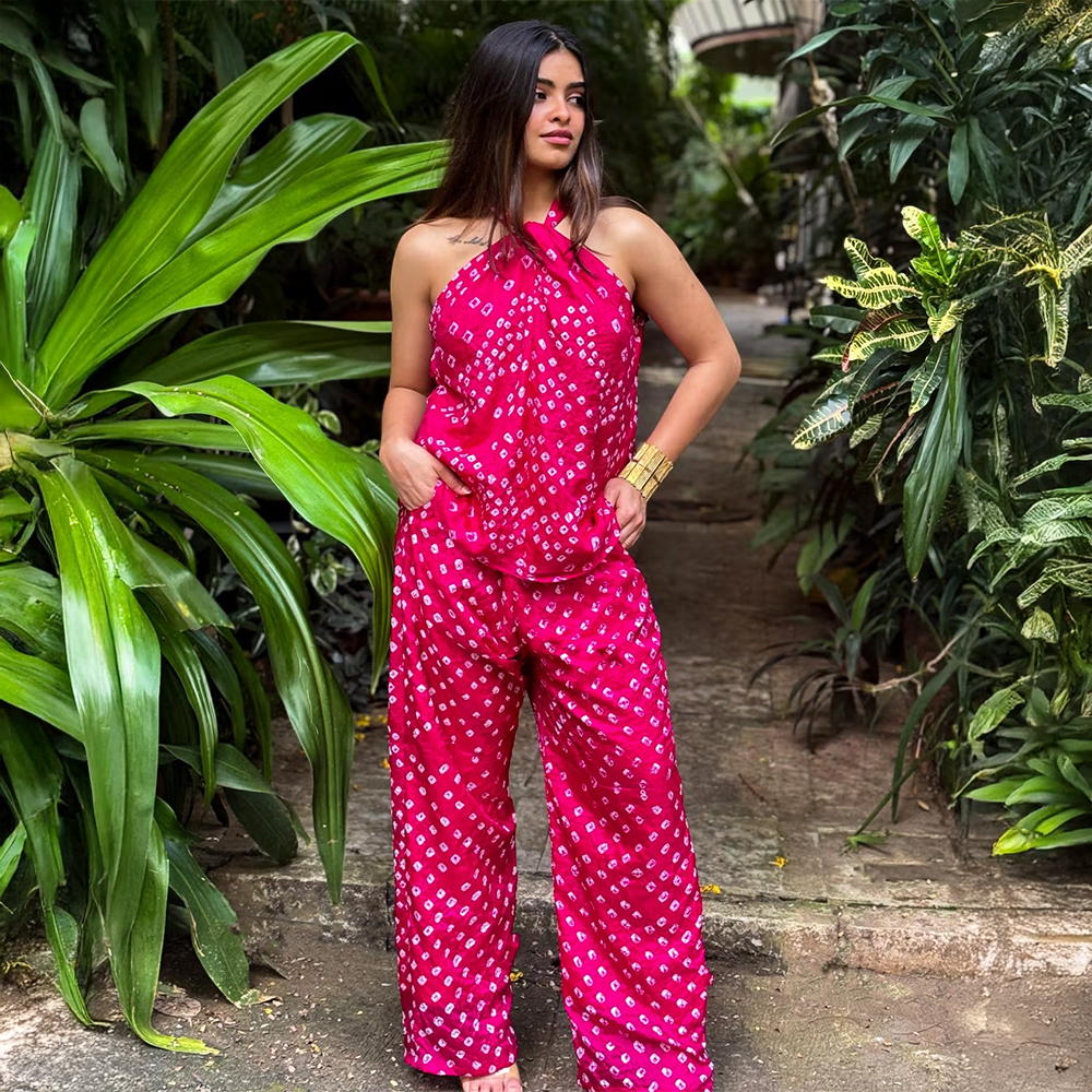 Raishaa Pink Raspberry Bandhani Print Co-Ord