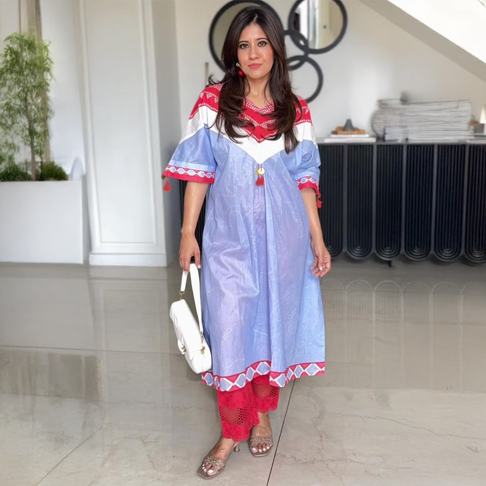 SEW Pastel Blue Scarf Printed Kurta with Pant