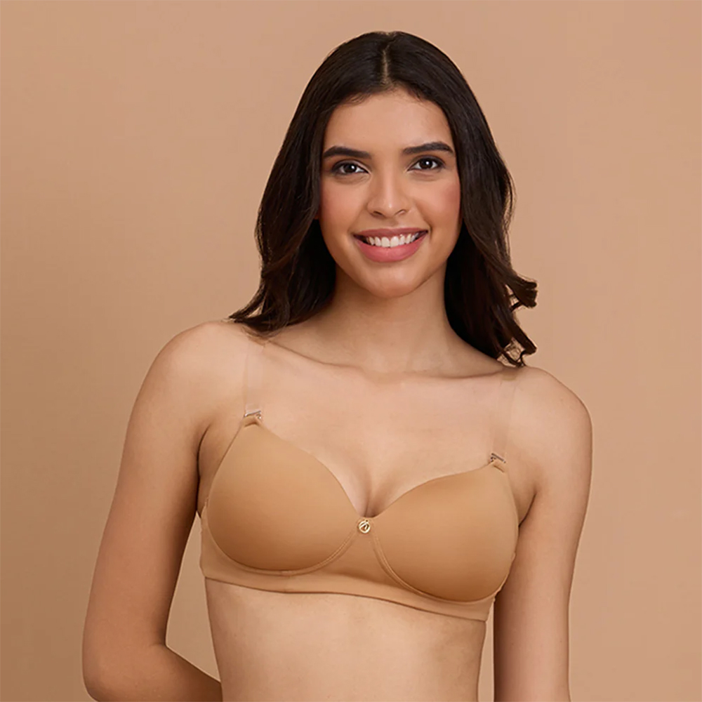 Nykd by Nykaa Multiway Luxe Transparent Back 3/4th Coverage Padded Non Wired T-Shirt Bra-NYB373-Tan