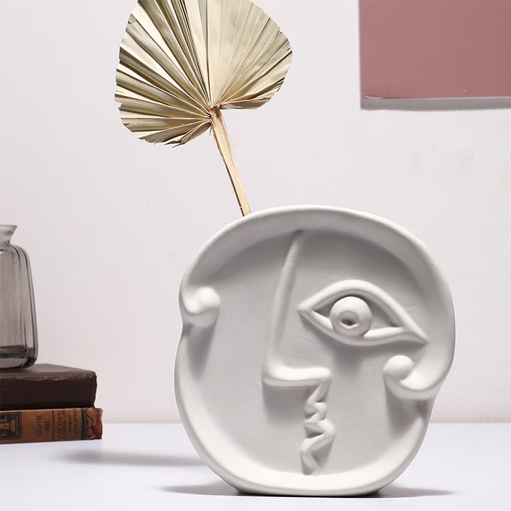 Bonhomie White Solid Face Shaped Minimalistic Ceramic Vase